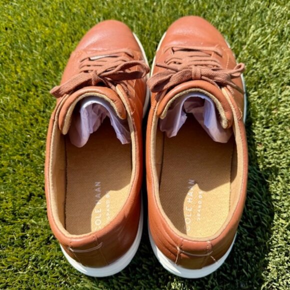 Cole Haan Grand OS Casual Leather Sneakers, Men's Size 11.5, British Tan, White - Picture 3 of 7